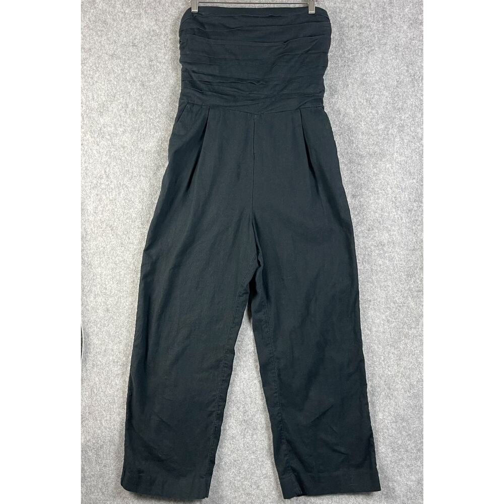 Abercrombie Fitch Emerson Linen Blend Jumpsuit Women Large‎ Black Strapless